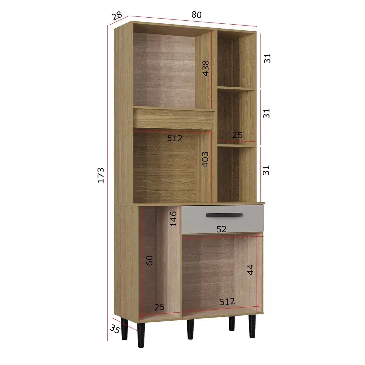 Cozinha Malu 80 cm – 5 Portas e 1 Gaveta — miniatura 2
