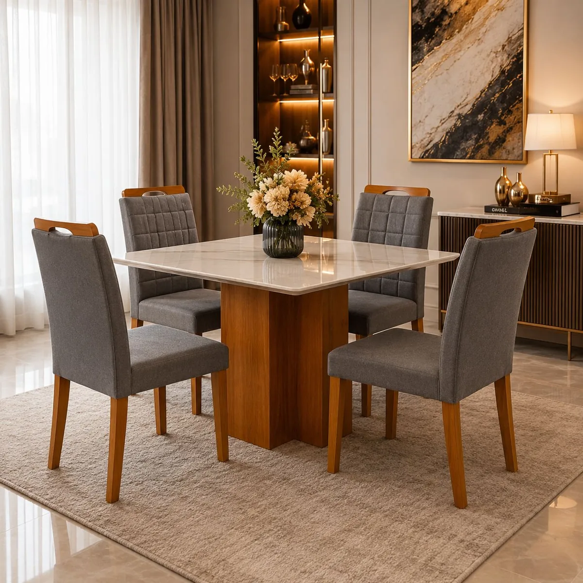 Mesa Los Angeles 90 cm + 4 Cadeiras Las Vegas