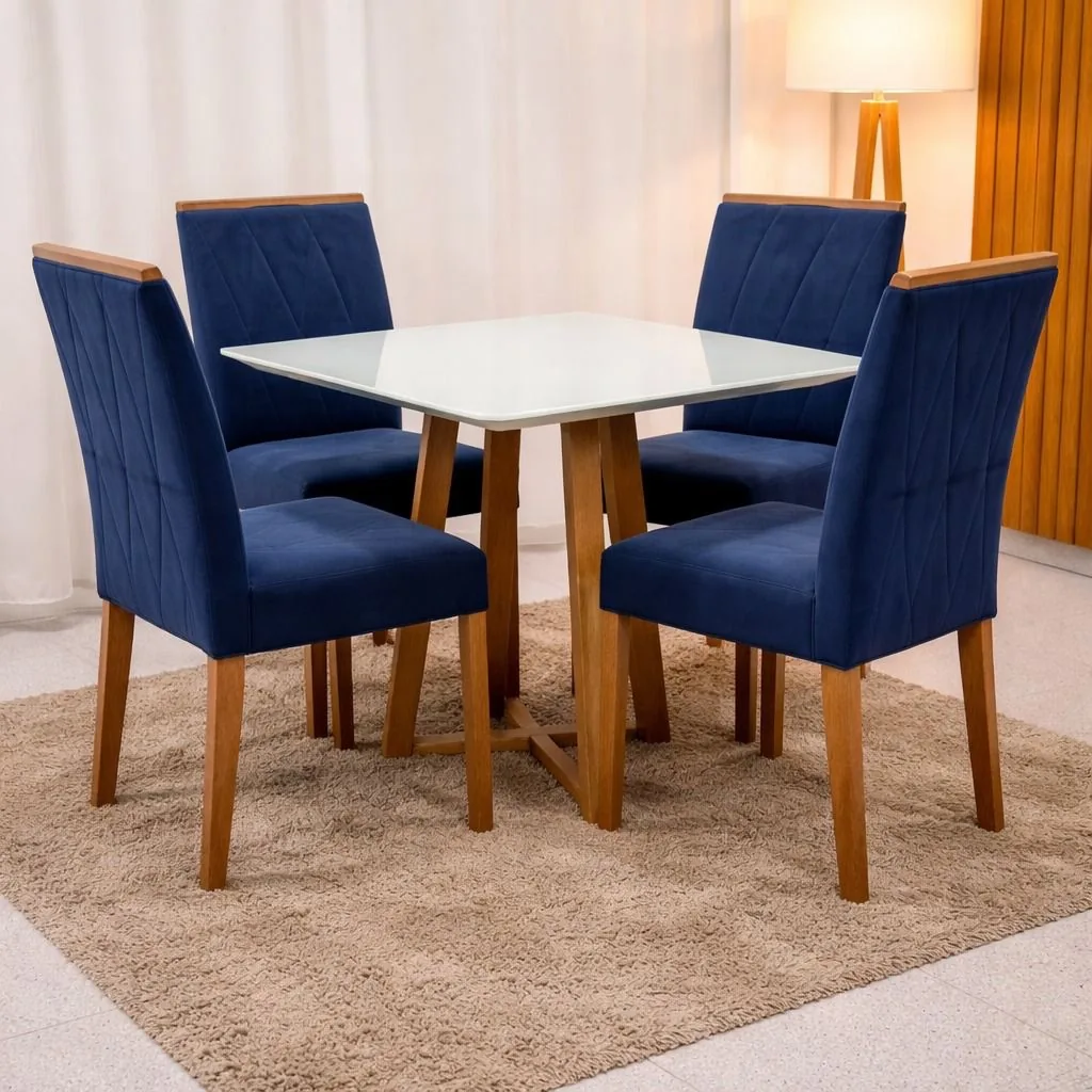Mesa de Jantar Bali 90x90 com Vidro + 4 Cadeiras Isa — miniatura 4