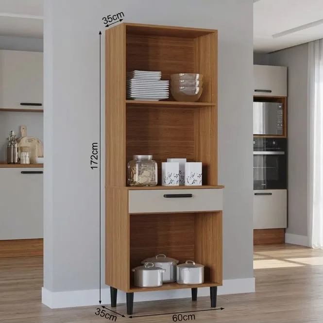 Cozinha Malu 60 cm com 4 Portas, 1 Gaveta e Ripado 3D — miniatura 3