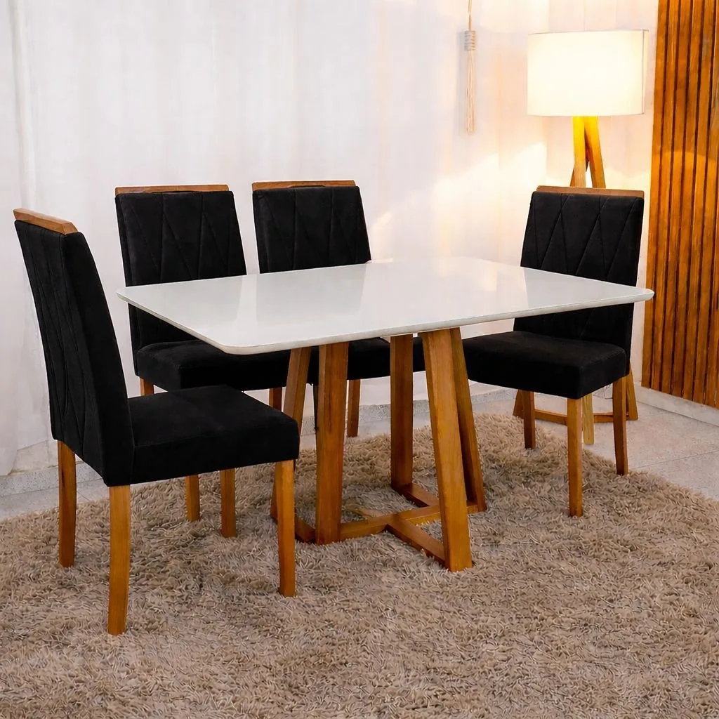 Mesa de Jantar Bali 120x80 com Vidro + 4 Cadeiras Isa — miniatura 2