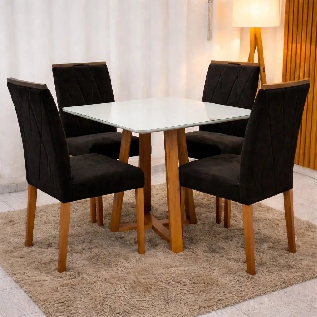 Mesa de Jantar Bali 90x90 com Vidro + 4 Cadeiras Isa — miniatura 2