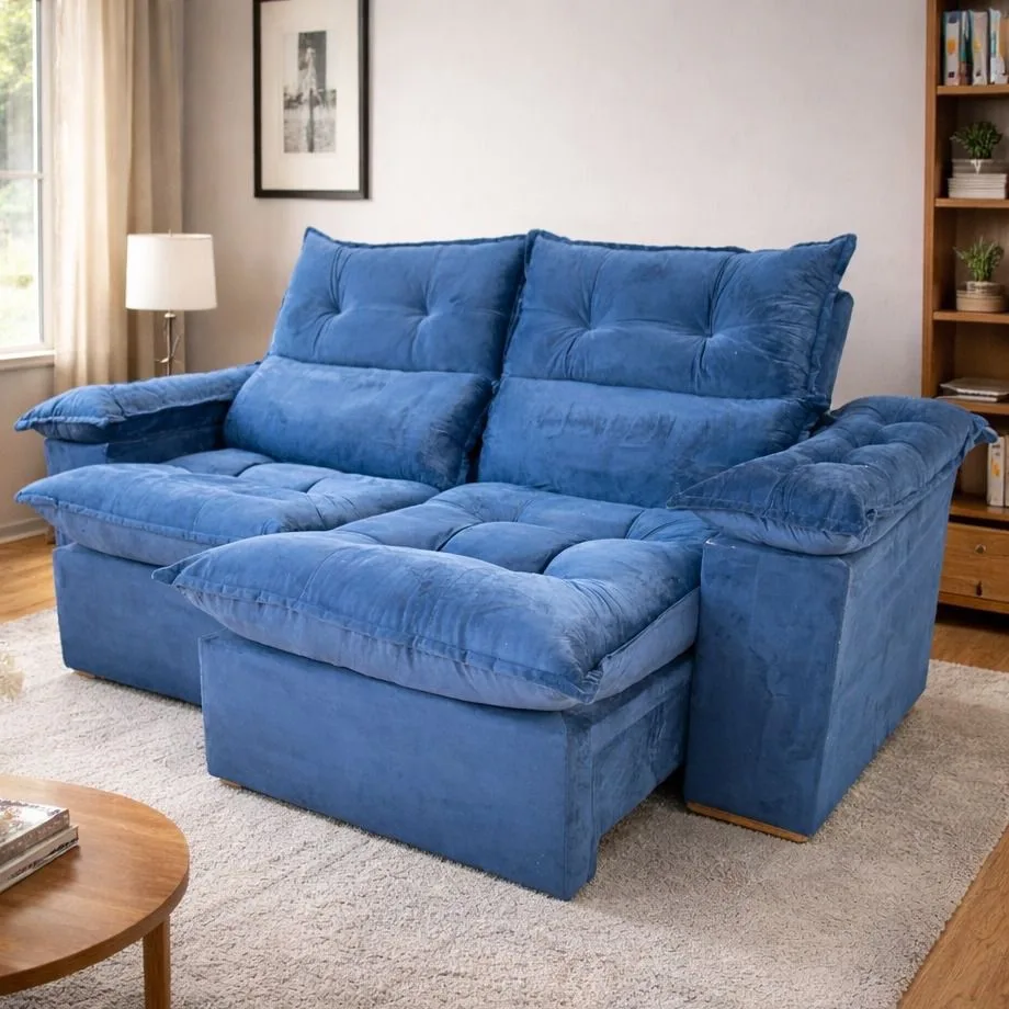 Sofá Retrátil e Reclinável Imperial 2,00 m Veludo Jolie Azul 07 – Imperial Decor