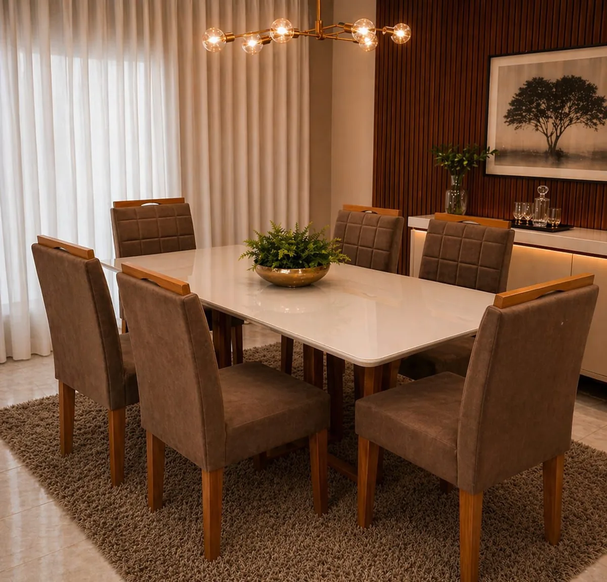 Mesa Bali 160x80 com Vidro + 6 Cadeiras Las Vegas/Safira — miniatura 3