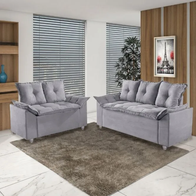 Conjunto Pampulha 3 x 2 Lugares com Pés de Madeira