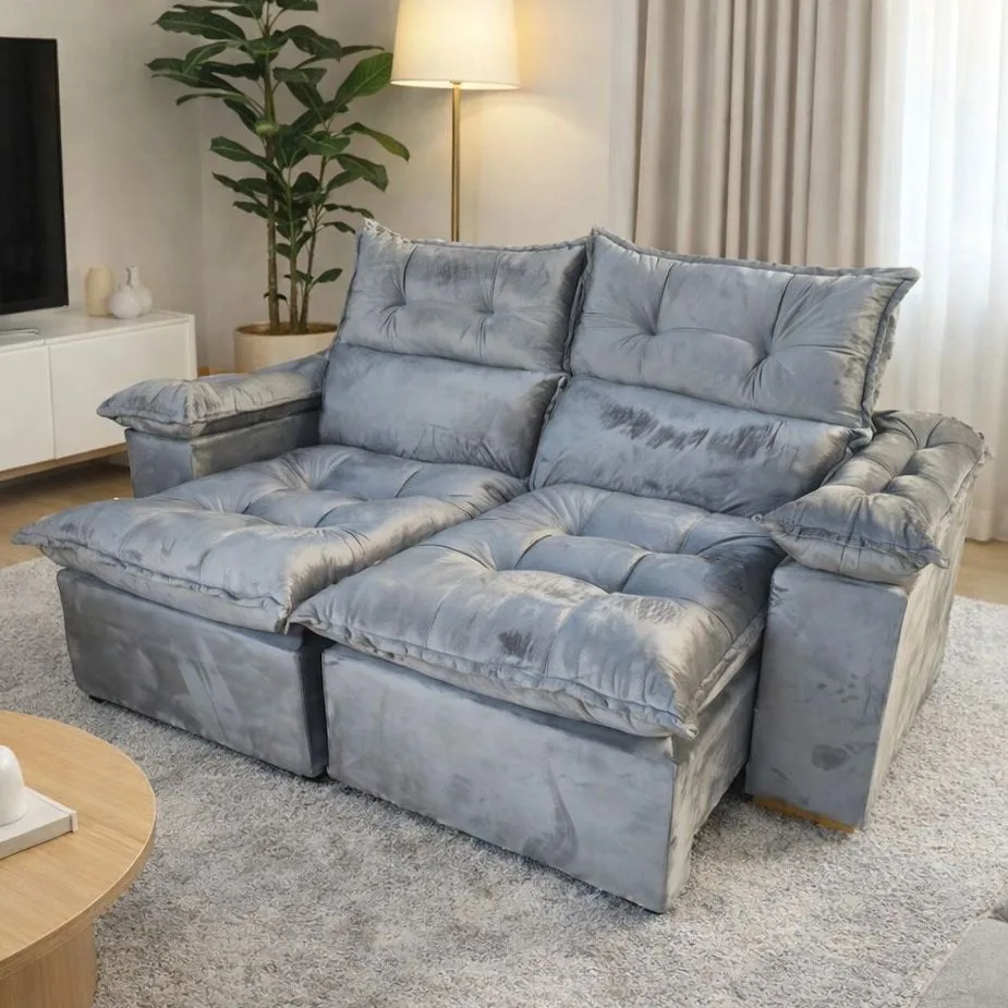 Sofá Retrátil e Reclinável Imperial 2,00 m Veludo Jolie Cinza 08 – Imperial Decor