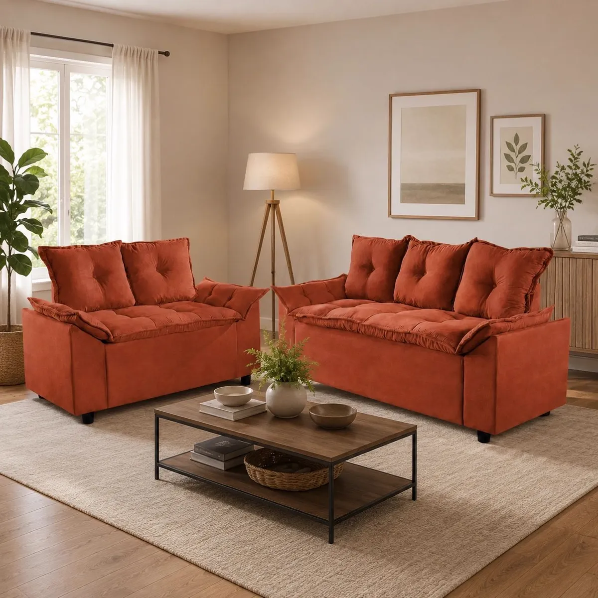 Conjunto de Sofá Veneza com 2 e 3 Lugares Tecido Suede