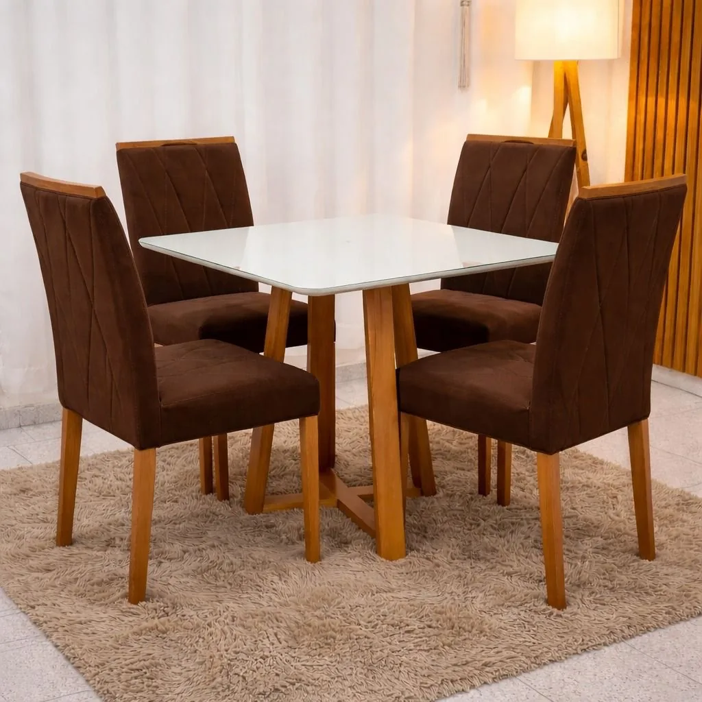 Mesa de Jantar Bali 90x90 com Vidro + 4 Cadeiras Isa — miniatura 3