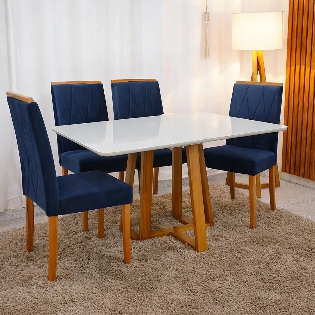 Mesa de Jantar Bali 120x80 com Vidro + 4 Cadeiras Isa — miniatura 3