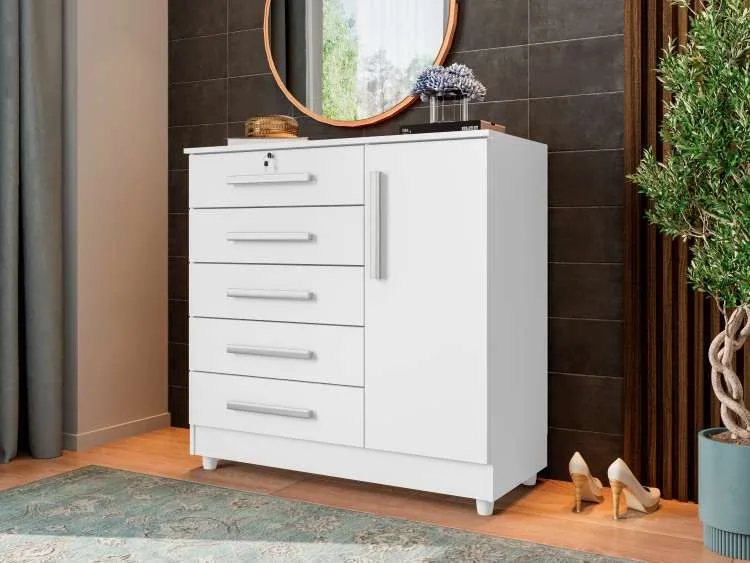 Cômoda Vitória Plus 5 Gavetas e 1 Porta — Rud Rack