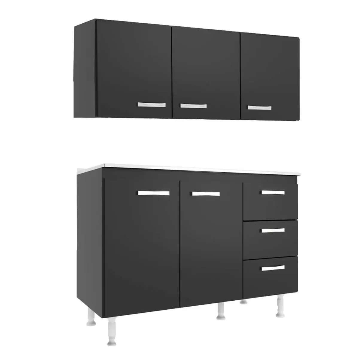 Armário Aéreo com Balcão Evidência – 5 Portas e 3 Gavetas
