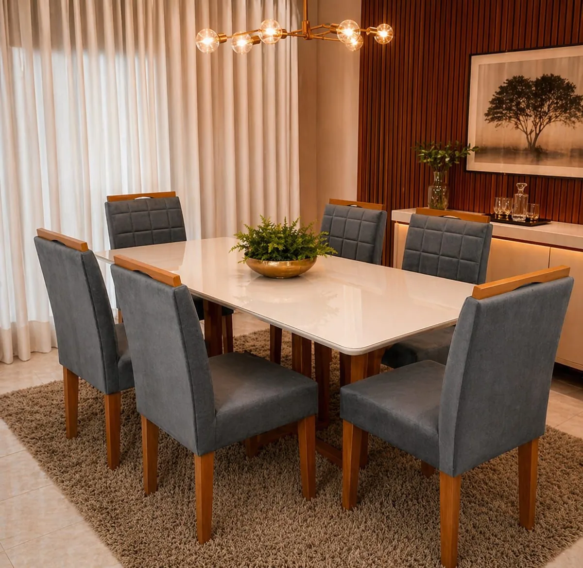 Mesa Bali 160x80 com Vidro + 6 Cadeiras Las Vegas/Safira — miniatura 4