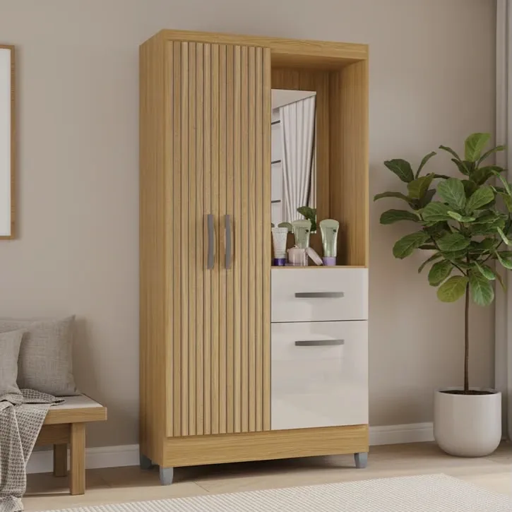 Guarda-Roupa Atlas 91 cm com 3 Portas, 1 Gaveta e Espelho Ripado 3D — miniatura 2