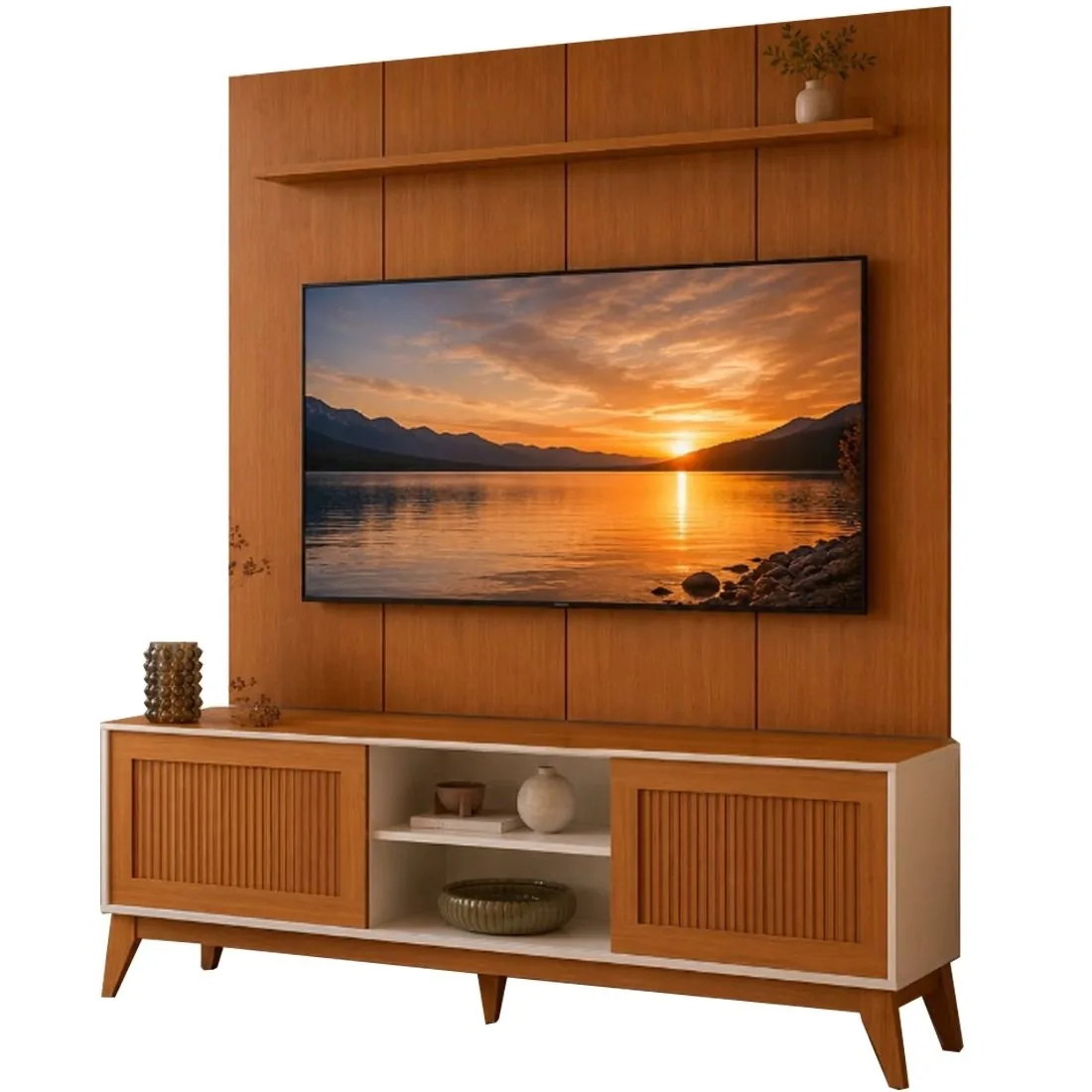 Rack King + Painel Avant TV até 75, 2 Portas, Ripado 3D – EDN — miniatura 2