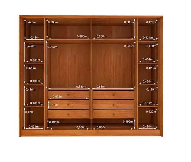 Guarda-Roupa Barcelona 2,75 m com 6 Portas e 6 Gavetas Internas, Detalhe Ripado — miniatura 2