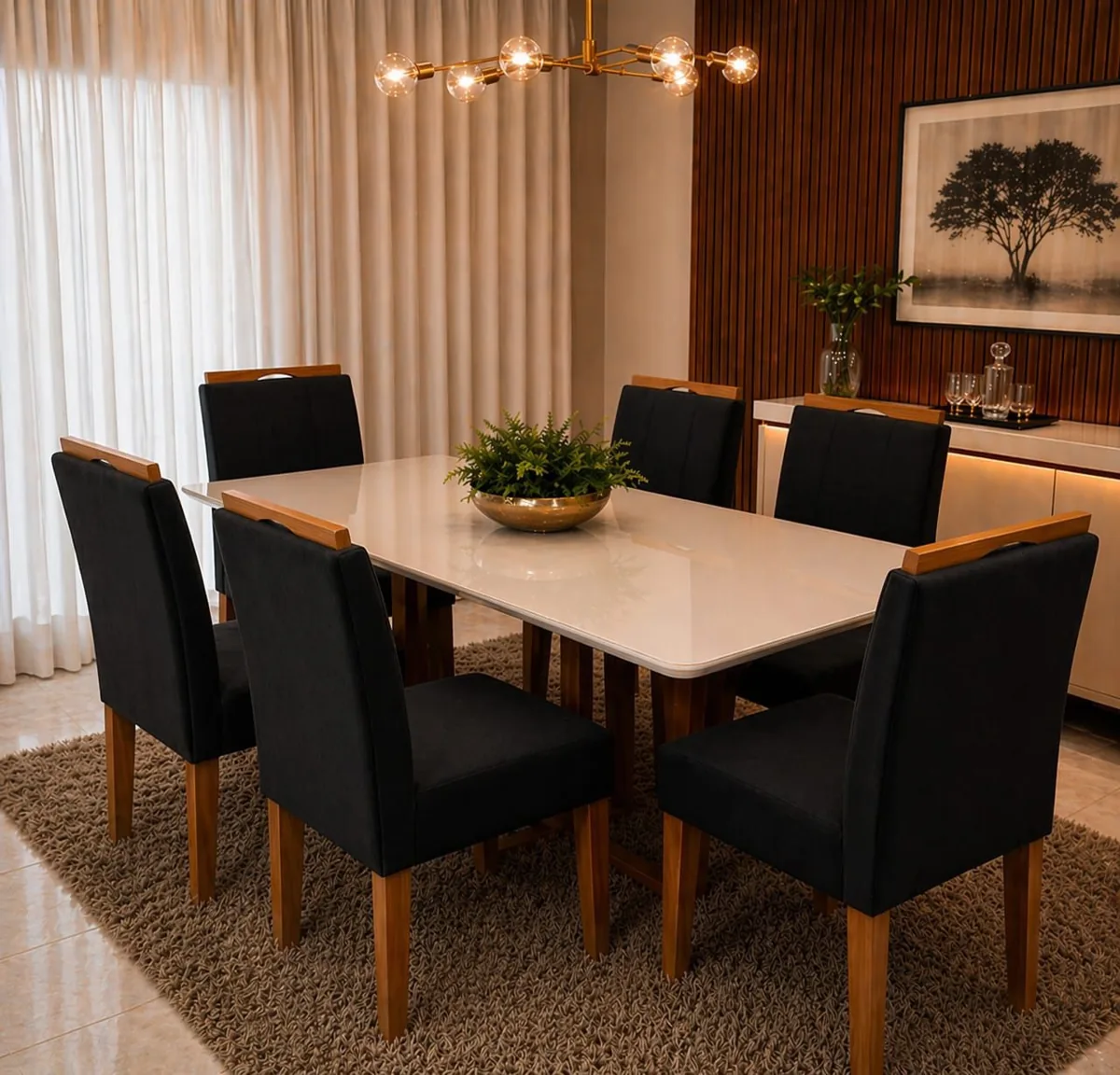 Mesa Bali 160x80 com Vidro + 6 Cadeiras Las Vegas/Safira — miniatura 2